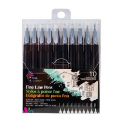 TIME 4 CRAFTS - ENSEMBLE DE 10 CRAYONS À ENCRE - STYLOS À POINTE NOIRE DE TAILLES DIFFÉRENTES